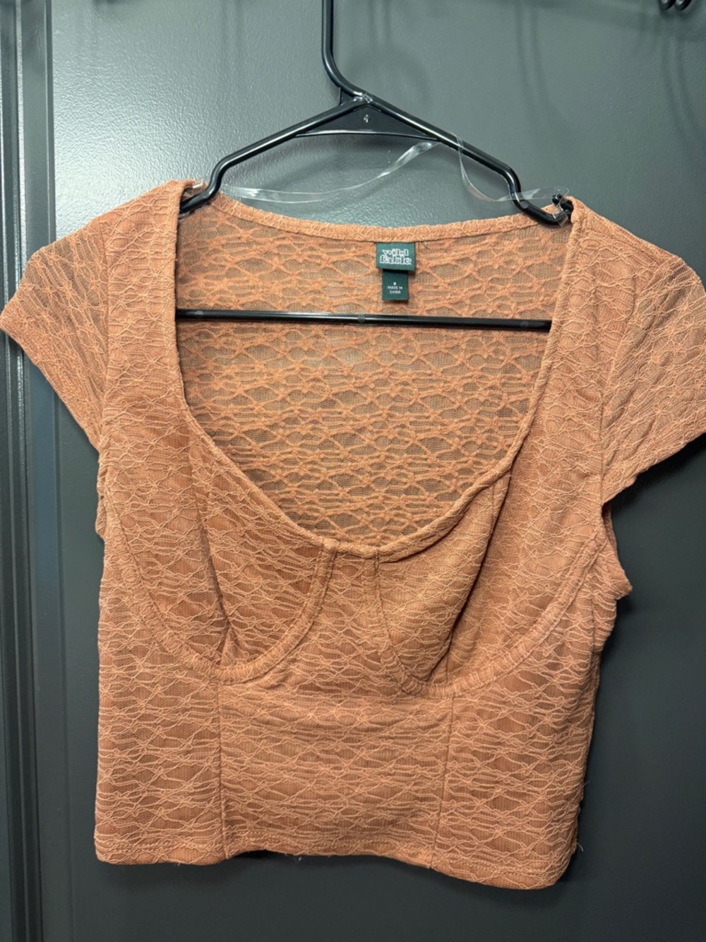 Wild Fable Short Sleeve Lace Bustier T-Shirt Womens Small Crop Stretch Brown